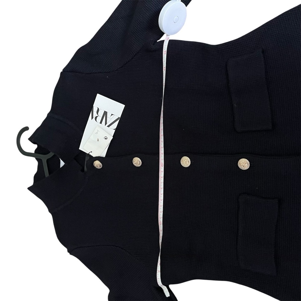 Zara Navy Blue Knit Cardigan Gold tone Button Long Sleeves Blazer style Size S - Picture 6 of 7